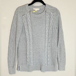 Michael Kors Women’s Gray Cable Knit Long Sleeve Sweater w/ zipper accent size-M
